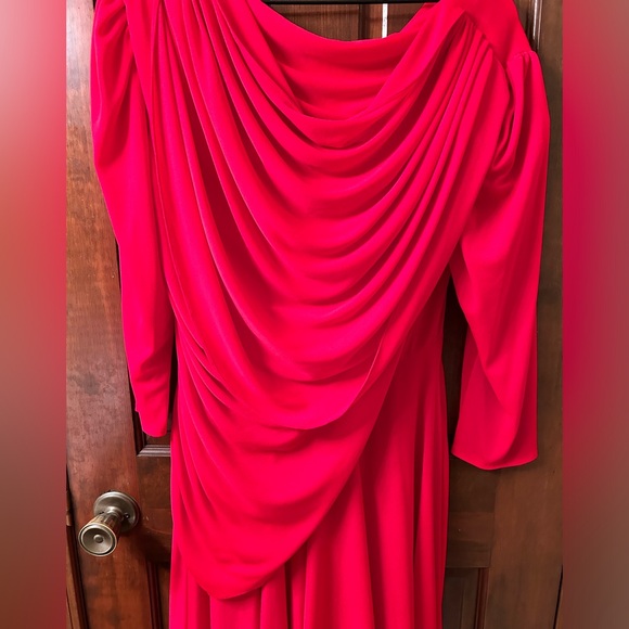 MR.JAY 80s VTG vibrant Red draped long sleeve dress. Size 14. - Picture 5 of 9